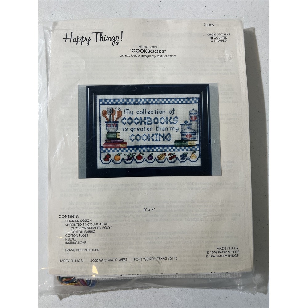 1996 Happy things cookbooks kit 8072 counted cross stitch‎ 5x7Framed